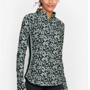 Talbots Mint and Black Camo Half-Zip Long-Sleeve Top